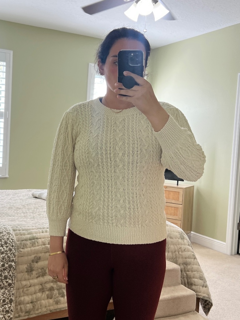 Free People Frankie Cable Knit Cotton Sweater in Ivory Size L